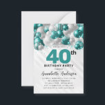 Carte De Correspondance Budget Turquoise Ballons d'argent Parties scintill<br><div class="desc">Glam Turquoise Vert Ballons d'argent Parties scintillant étinceler n'importe quel âge Anniversaire Invitation</div>