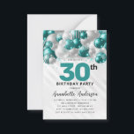 Carte De Correspondance Budget Turquoise Green Silver Balloon Parties scin<br><div class="desc">Glam Turquoise Vert argenté Gris Parties scintillant étincelante N'importe quel âge Anniversaire Invitation</div>