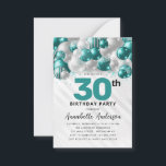 Carte De Correspondance Budget Turquoise Green Silver Balloon Parties scin<br><div class="desc">Glam Turquoise Vert argenté Gris Parties scintillant étincelante N'importe quel âge Anniversaire Invitation</div>