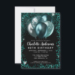 Carte De Correspondance Budget Turquoise Vert Parties scintillant noire Ba<br><div class="desc">Glam Turquoise Vert noir argent Parties scintillant étincelante Balloon élégant Anniversaire Invitation</div>