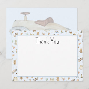Carte De Correspondance Budget, Vintage Toys Bleu Baby Shower Remerciement