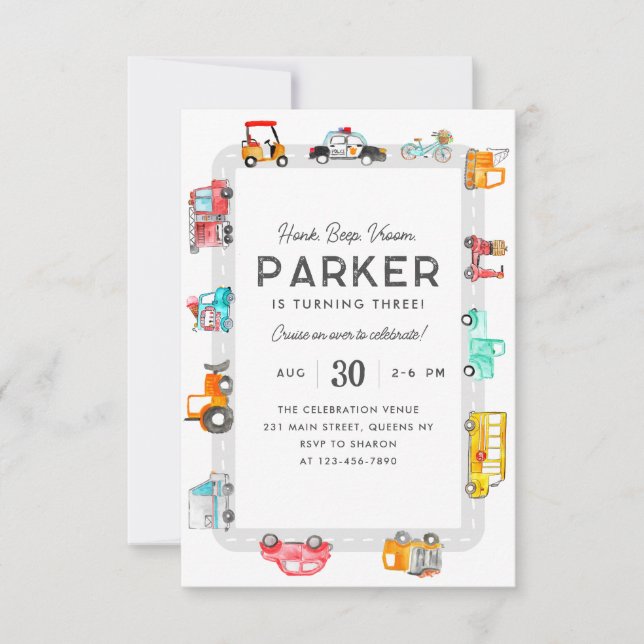 Carte De Correspondance Budget Voitures Rue Transport Enfants Anniversaire (Devant)