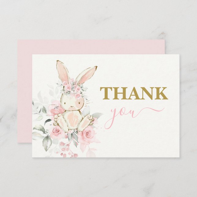 Carte De Correspondance Bunny Baby shower Girl merci Note Card (Devant / Derrière)