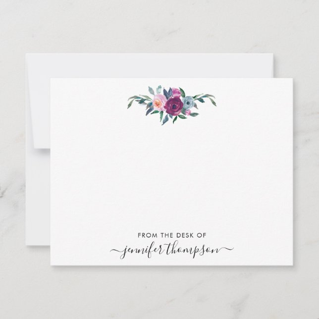 Carte De Correspondance Burgundy Blush rose Floral Aquarelle Script (Devant)