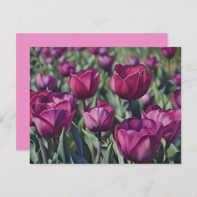 Carte De Correspondance Burgundy Purple Tulip Flower Art Note Card Set (Devant / Derrière)