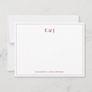 Carte De Correspondance Burgundy Red Double Border Elegant Couple Monogram