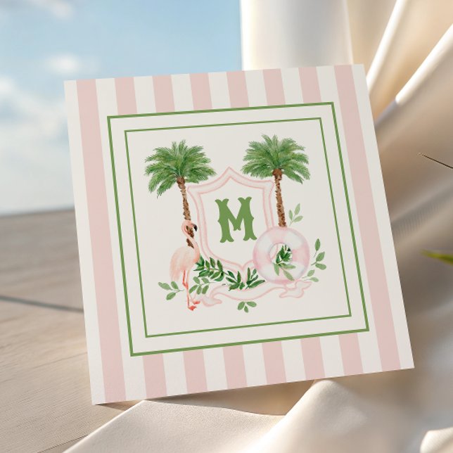Carte De Correspondance Cabana Rayures Palm Beach Monogramme Enclosure (Créateur téléchargé)