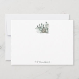 Carte De Correspondance Cabane Rustique Aquarelle Forêt Famille Nom Sauge