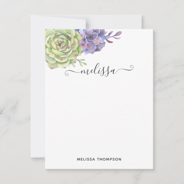 Carte De Correspondance Cactus de désert aquarelle succulentes (Devant)