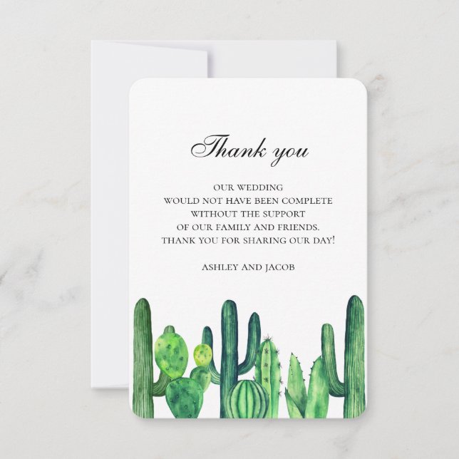 Carte De Correspondance Cactus vert merci. Note de mariage cactées (Devant)