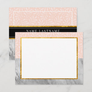 Carte De Correspondance Cadeau de papeterie botanique rose et marbre éléga