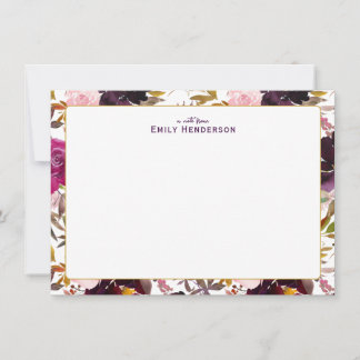 Carte De Correspondance Cadre de fleurs à l'aquarelle Rose de Bourgogne 