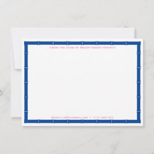 Carte De Correspondance Cadre en bambou bleu et blanc Chic sur le bureau