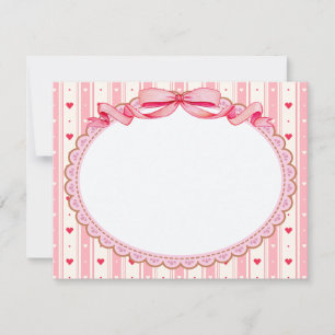 Carte De Correspondance Cadre esthétique rose coquette avec nœud et cœurs