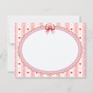 Carte De Correspondance Cadre esthétique rose coquette avec nœud et cœurs
