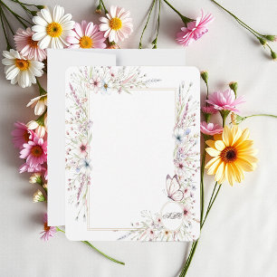 Carte De Correspondance Cadre floral et papillon charmant avec monogramme