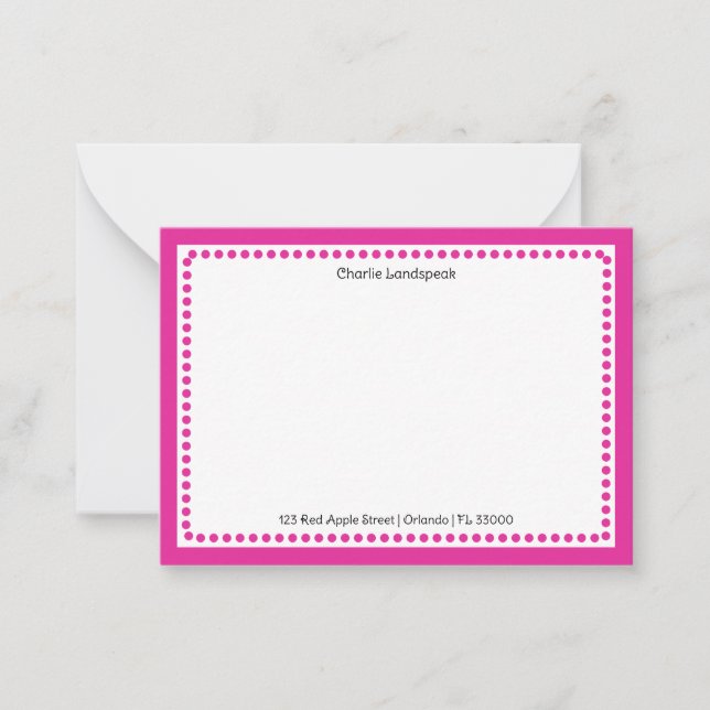 Carte De Correspondance Cadre pointillé rose chaud classique Nom personnal (Devant)