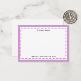 Carte De Correspondance Cadre pointillé violet clair classique Nom, Adress
