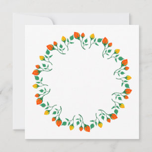 Carte De Correspondance Cadre rond floral avec fleurs de rose jaune et rou
