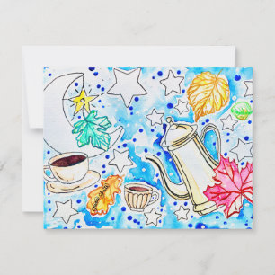 Carte De Correspondance Café avec l'art des feuilles d'automne