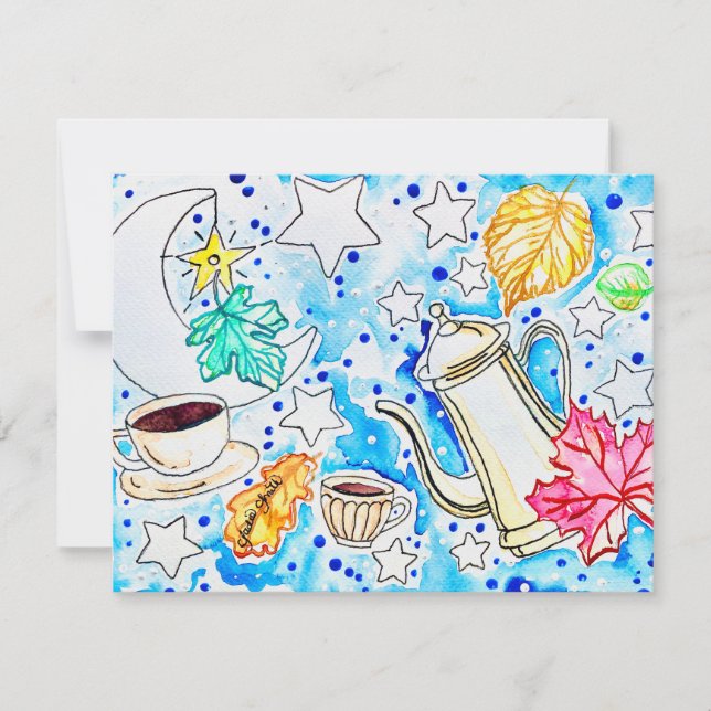 Carte De Correspondance Café avec l'art des feuilles d'automne (Devant)
