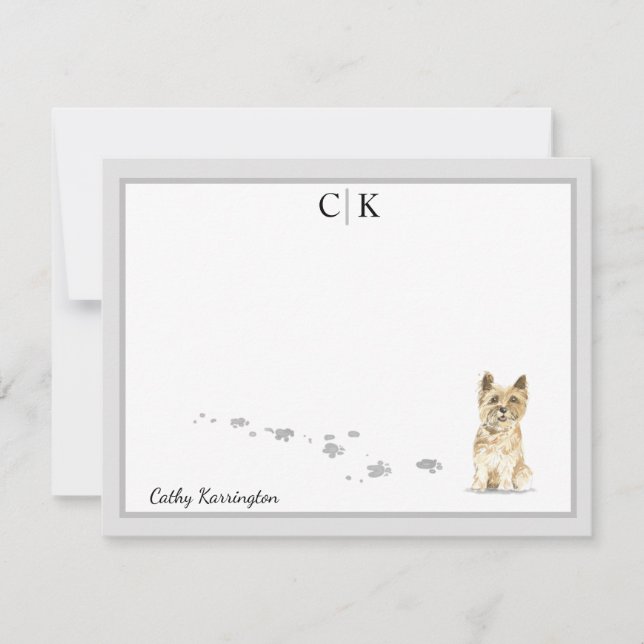 Carte De Correspondance Cairn Terrier Chien Grey Frontière Monogramme Votr (Devant)