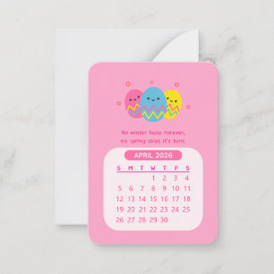 Carte De Correspondance Calendrier mensuel kawaii motivant d'avril 2026