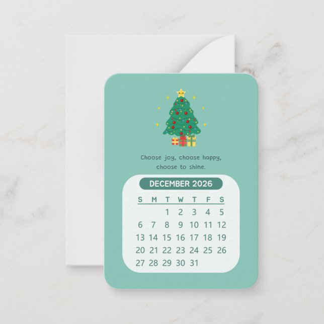 Carte De Correspondance Calendrier mensuel kawaii motivant de décembre 202 (Devant)