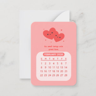 Carte De Correspondance Calendrier mensuel kawaii motivant de février 2026