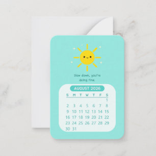 Carte De Correspondance Calendrier mensuel motivant Kawaii d'août 2026