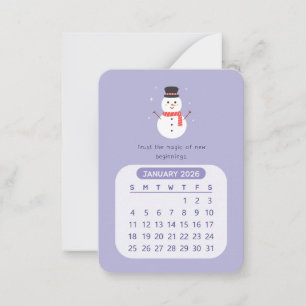 Carte De Correspondance Calendrier mensuel motivant Kawaii de janvier 2026