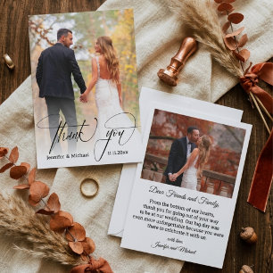 Carte De Correspondance calligraphie chic moderne merci 2 photo mariage