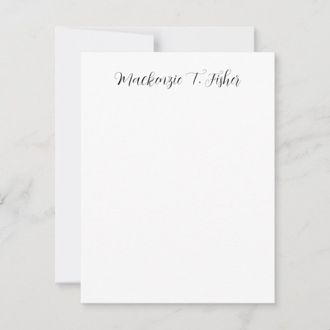 Carte De Correspondance Calligraphie Classique Élégante Noir & Blanc (Devant)