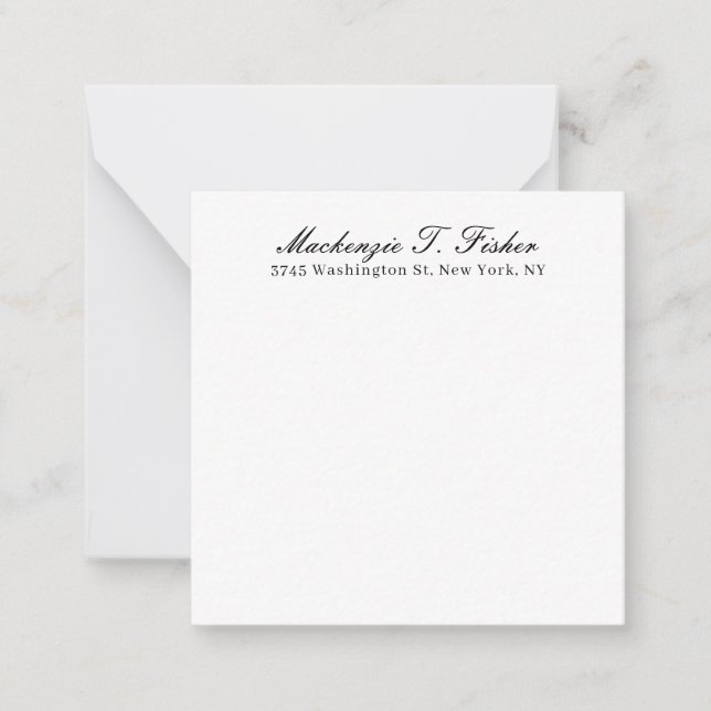 Carte De Correspondance Calligraphie Classique Élégante Noir & Blanc (Devant)