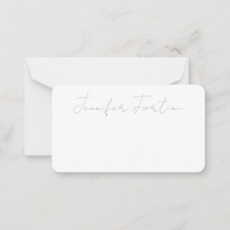 Carte De Correspondance Calligraphie Elégant Gris & Blanc Plat Simple
