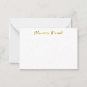 Carte De Correspondance Calligraphie Élégant Or Blanc Simple Nom