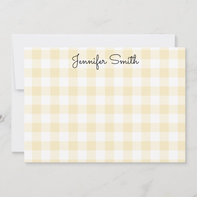 Carte De Correspondance Calligraphie Fantaisiste Gingham Jaune Citron Past (Devant)