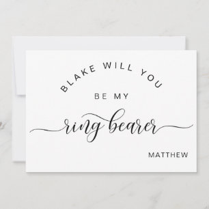 Carte De Correspondance Calligraphie noir et blanc Be My Ring Bearer Card