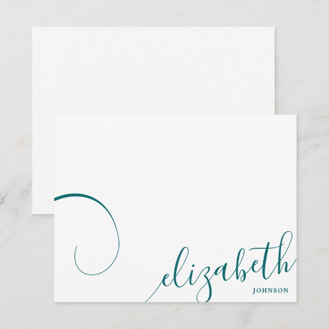 Carte De Correspondance Calligraphie romantique simple Vert Turquoise (Devant / Derrière)