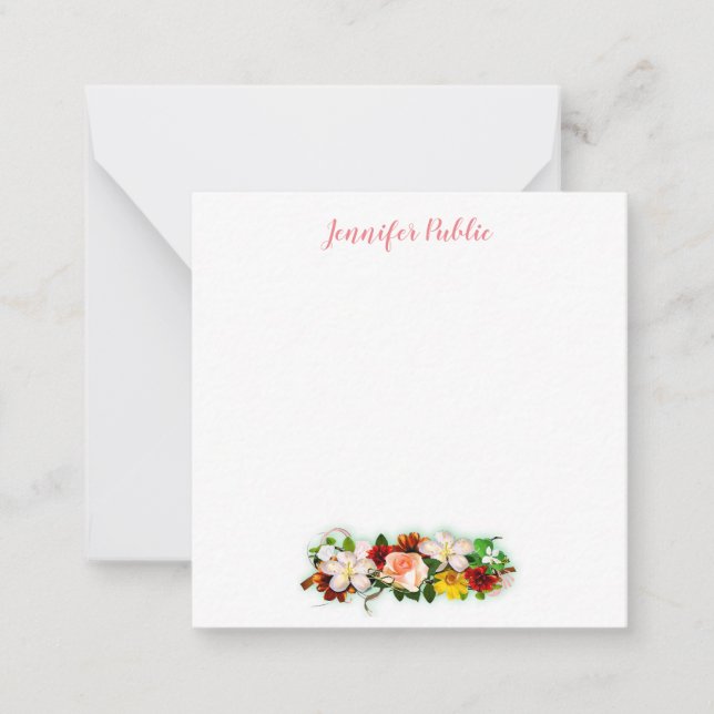 Carte De Correspondance Calligraphie Script Texte Elégant Aquarelle Fleurs (Devant)