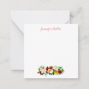Carte De Correspondance Calligraphie Script Texte Elégant Aquarelle Fleurs
