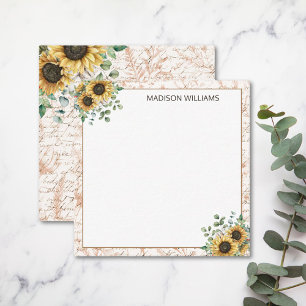 Carte De Correspondance Calligraphie Tournesol Rustique Vintage Monogramme