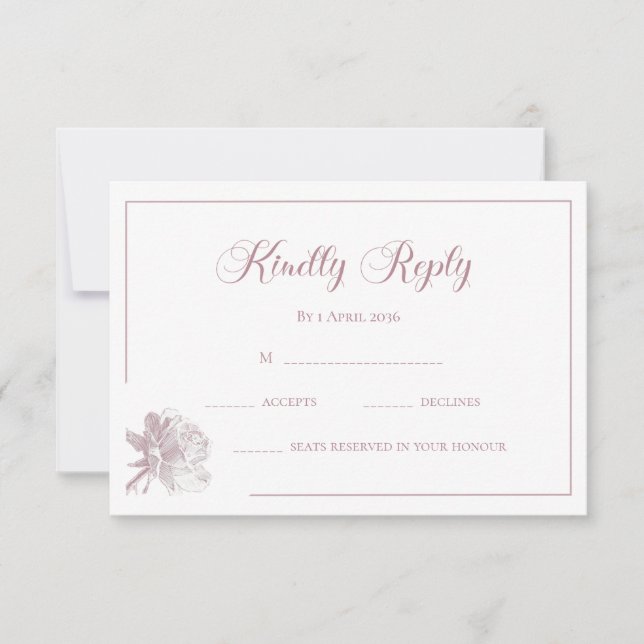Carte De Correspondance Calligraphy White Blush Pink Floral Wedding RSVP (Devant)