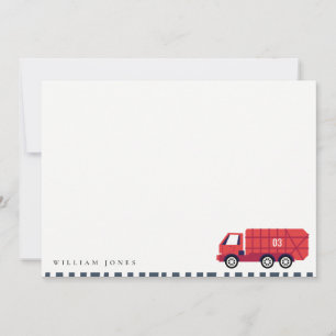 Carte De Correspondance Camion à ordures rouge mignon Anniversaire enfants