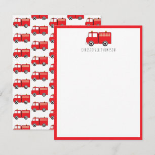 Carte De Correspondance Camion de pompiers rouge personnalisé pour enfants