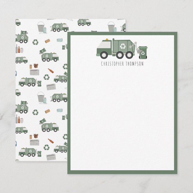 Carte De Correspondance Camion de recyclage vert mignon Véhicules Enfants  (Devant / Derrière)