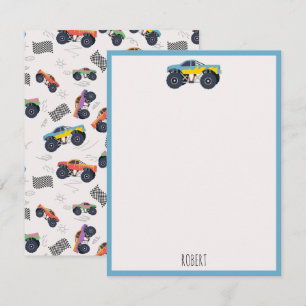 Carte De Correspondance Camions Monster Colorés Racing Enfants Nom personn