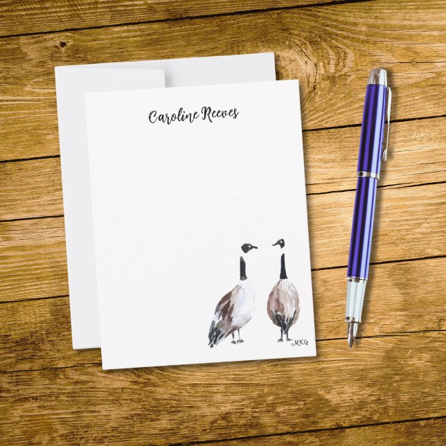 Carte De Correspondance Canada Goose Couple Cute Aquarelle Nature Art (This note card features chic script typography and my own watercolor art of two Canada geese.)