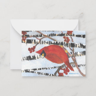 CARTE DE CORRESPONDANCE CARDINAL ROUGE DANS LES BOULEAUX BLANCS AVEC DES B