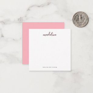 Carte De Correspondance Carré Chic Blush Pink avec nom de calligraphie noi